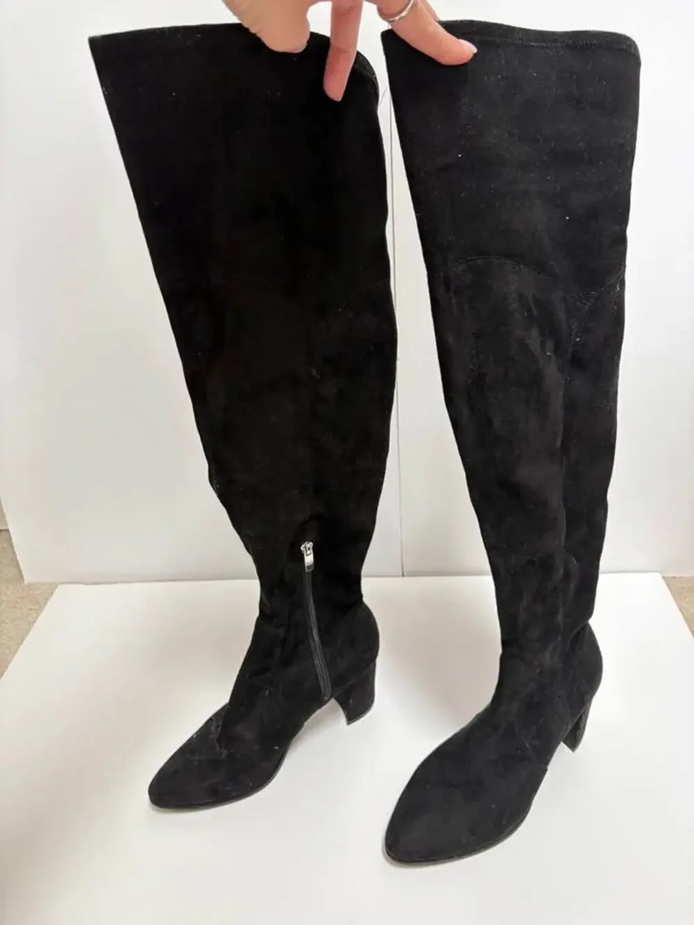 Marc Fisher Black Suede Knee High Boots Wide Calf Side Zip Pointed Toe 7